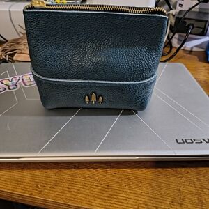 Portland Leather Teal Pouch with Gold Details